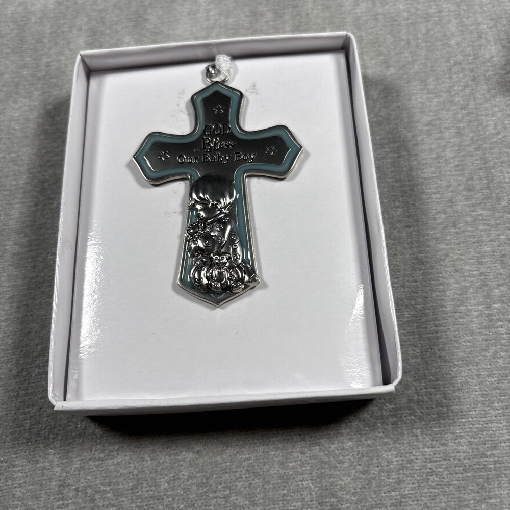 Ganz Blue Crib Cross God Bless Our Baby Boy Metal Ornament ER54614 New